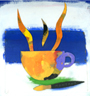 Steaming coffee cup (for A)_acrylic on board_Jeff Pollard